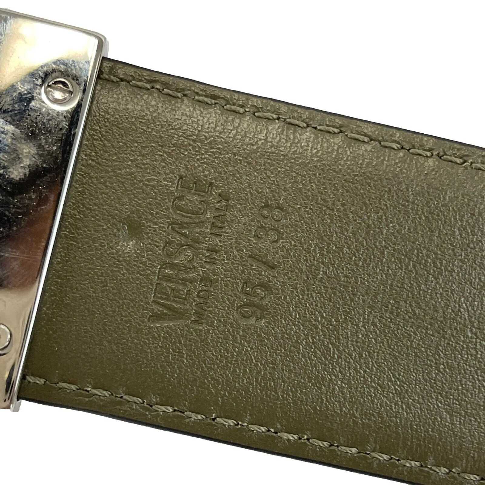 Versace - La Medusa Logo Buckle Barocco Green Leather - Green - 95/38 - Belt