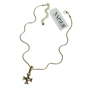Vintage 1980s Napier Modernist Gold Cross Pendant Necklace, Pendant with Diamante Crystal, Gold Tone Rope Chain, Lobster Claw Clasp