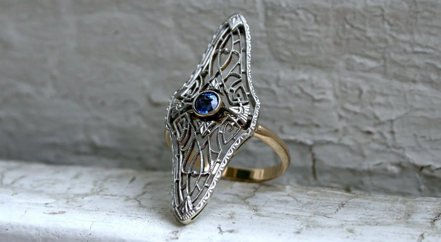 Vintage Art Deco 14K White/ Yellow Gold Sapphire Conversion Band Ring - 0.50ct.