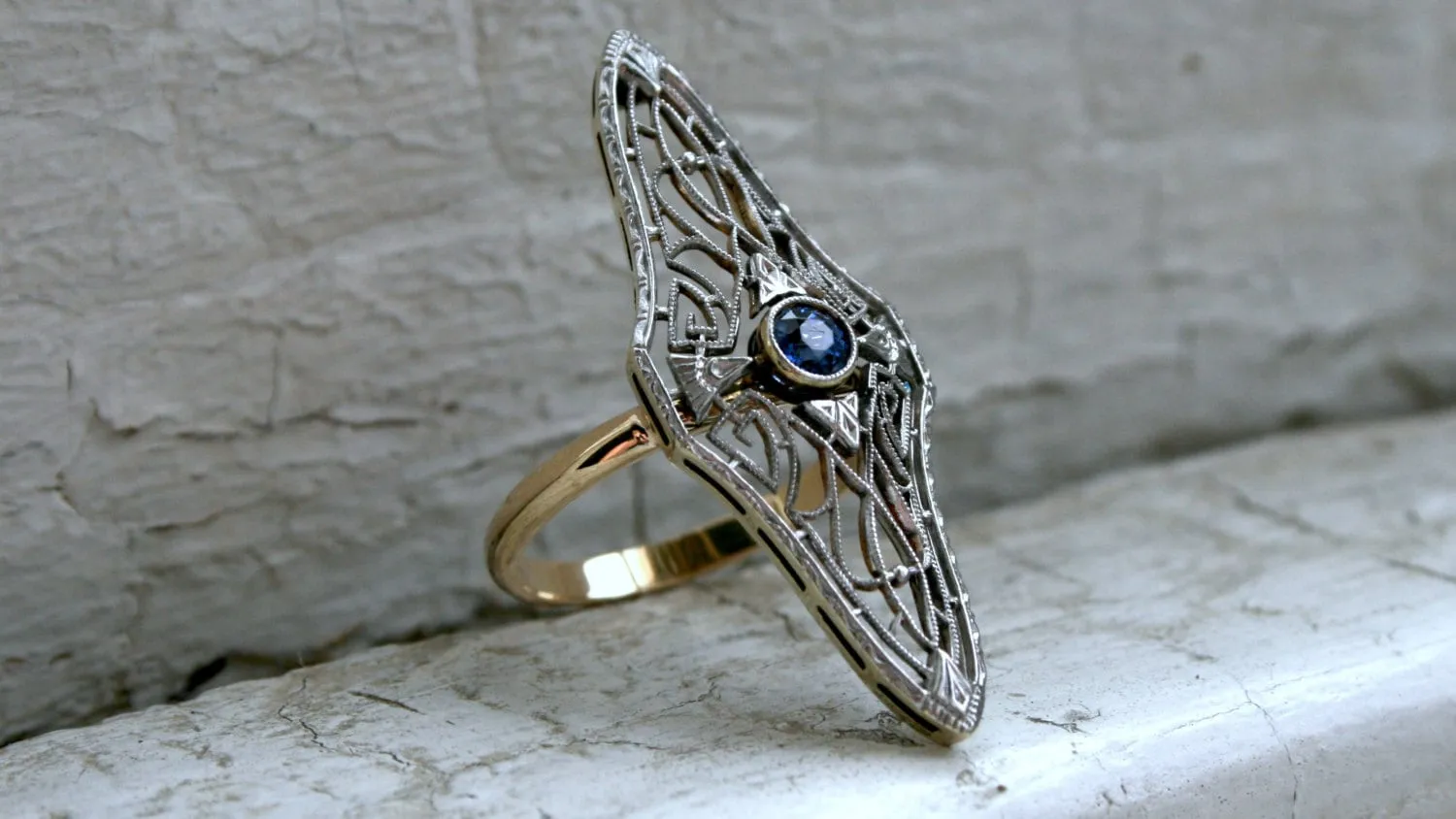 Vintage Art Deco 14K White/ Yellow Gold Sapphire Conversion Band Ring - 0.50ct.