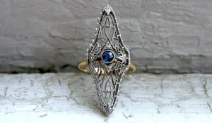 Vintage Art Deco 14K White/ Yellow Gold Sapphire Conversion Band Ring - 0.50ct.