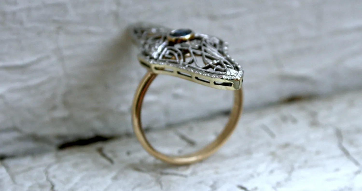 Vintage Art Deco 14K White/ Yellow Gold Sapphire Conversion Band Ring - 0.50ct.