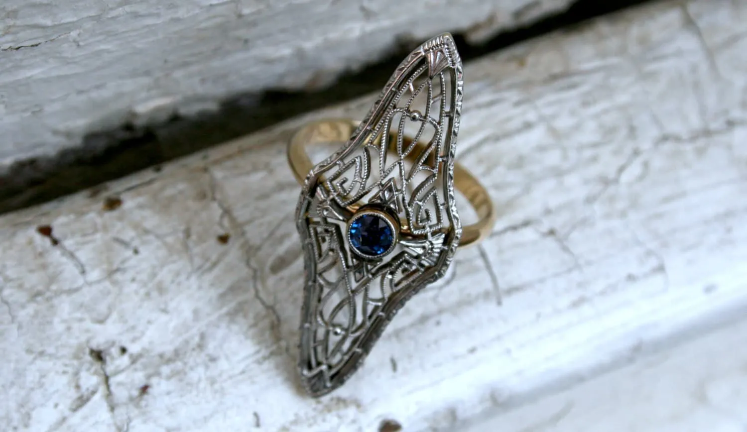 Vintage Art Deco 14K White/ Yellow Gold Sapphire Conversion Band Ring - 0.50ct.