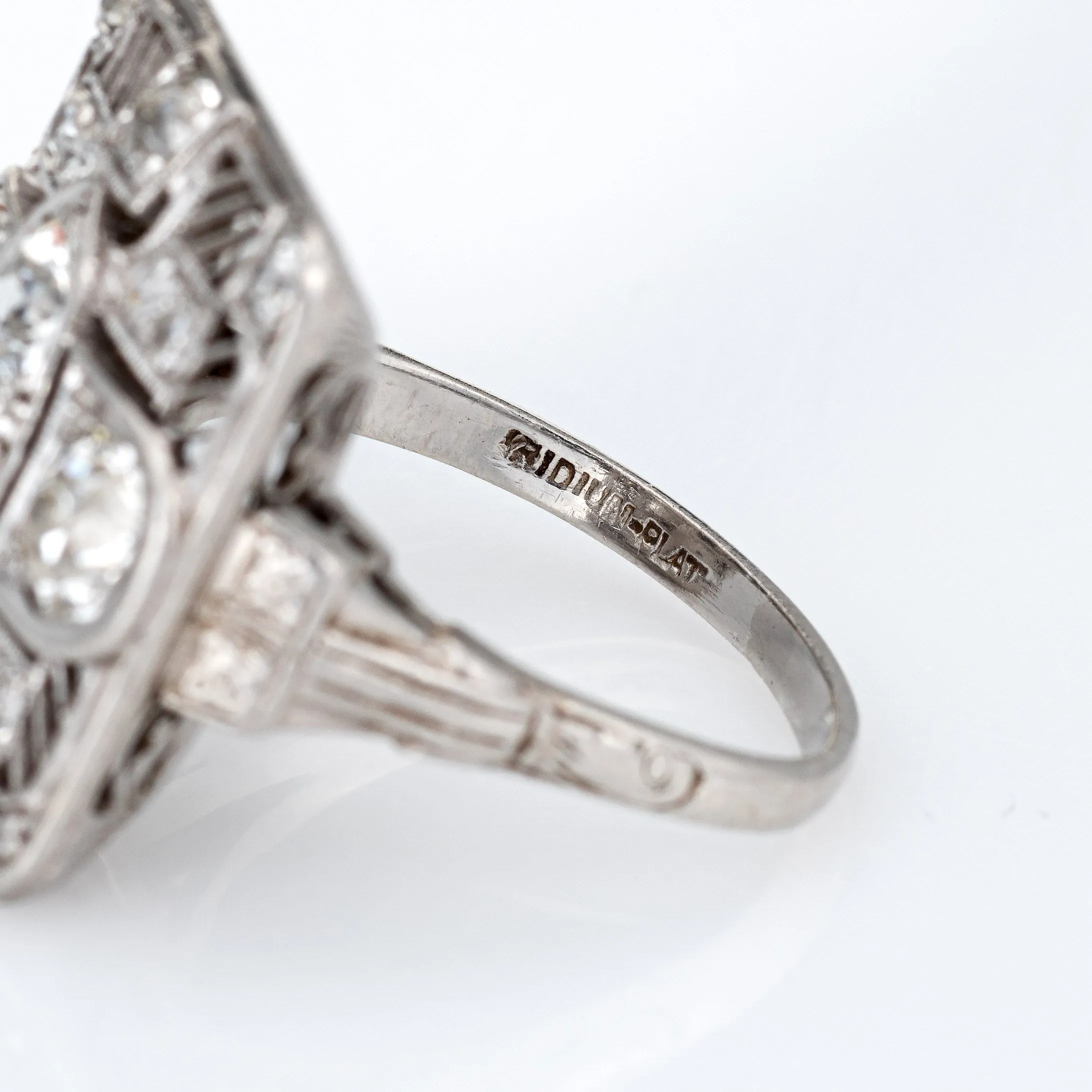 Vintage Art Deco 1.50ct Diamond Ring Platinum Sz 5.75 Large Square Dinner
