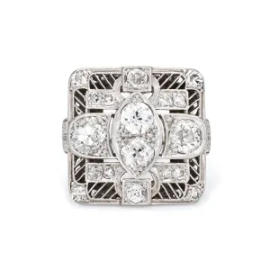 Vintage Art Deco 1.50ct Diamond Ring Platinum Sz 5.75 Large Square Dinner