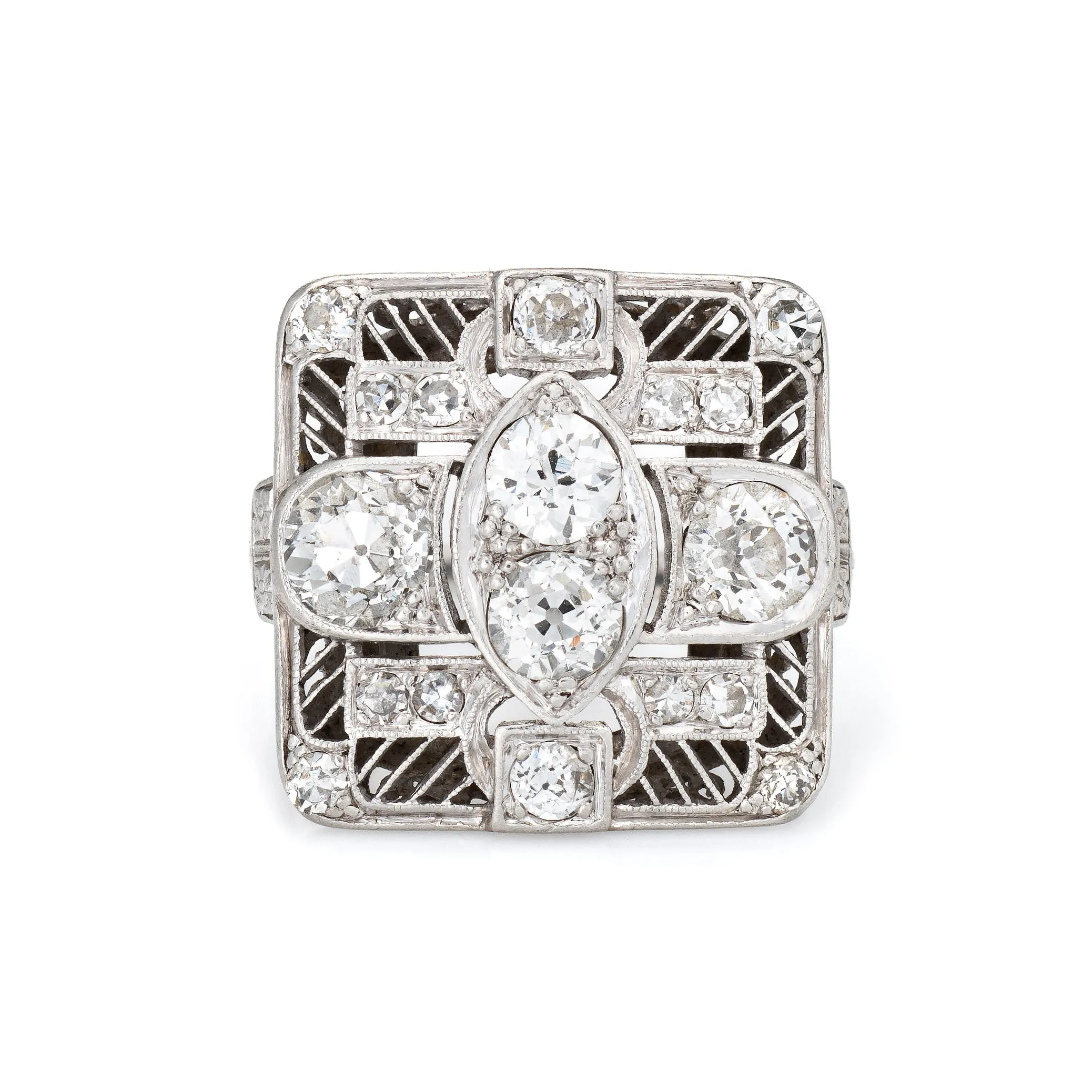 Vintage Art Deco 1.50ct Diamond Ring Platinum Sz 5.75 Large Square Dinner