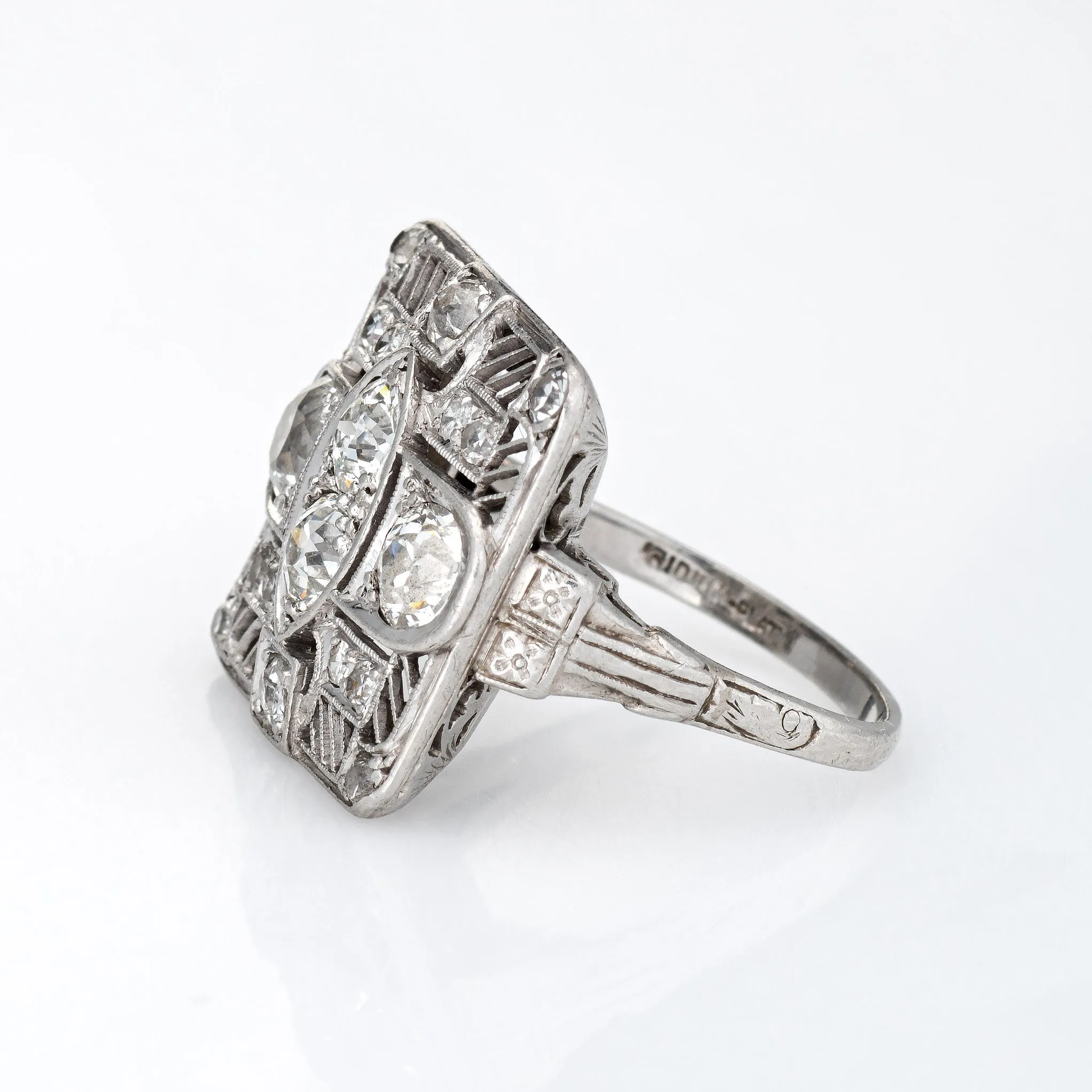 Vintage Art Deco 1.50ct Diamond Ring Platinum Sz 5.75 Large Square Dinner
