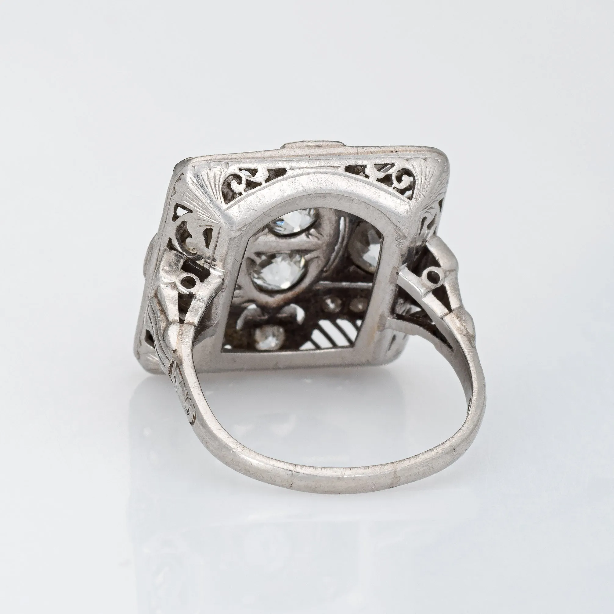 Vintage Art Deco 1.50ct Diamond Ring Platinum Sz 5.75 Large Square Dinner