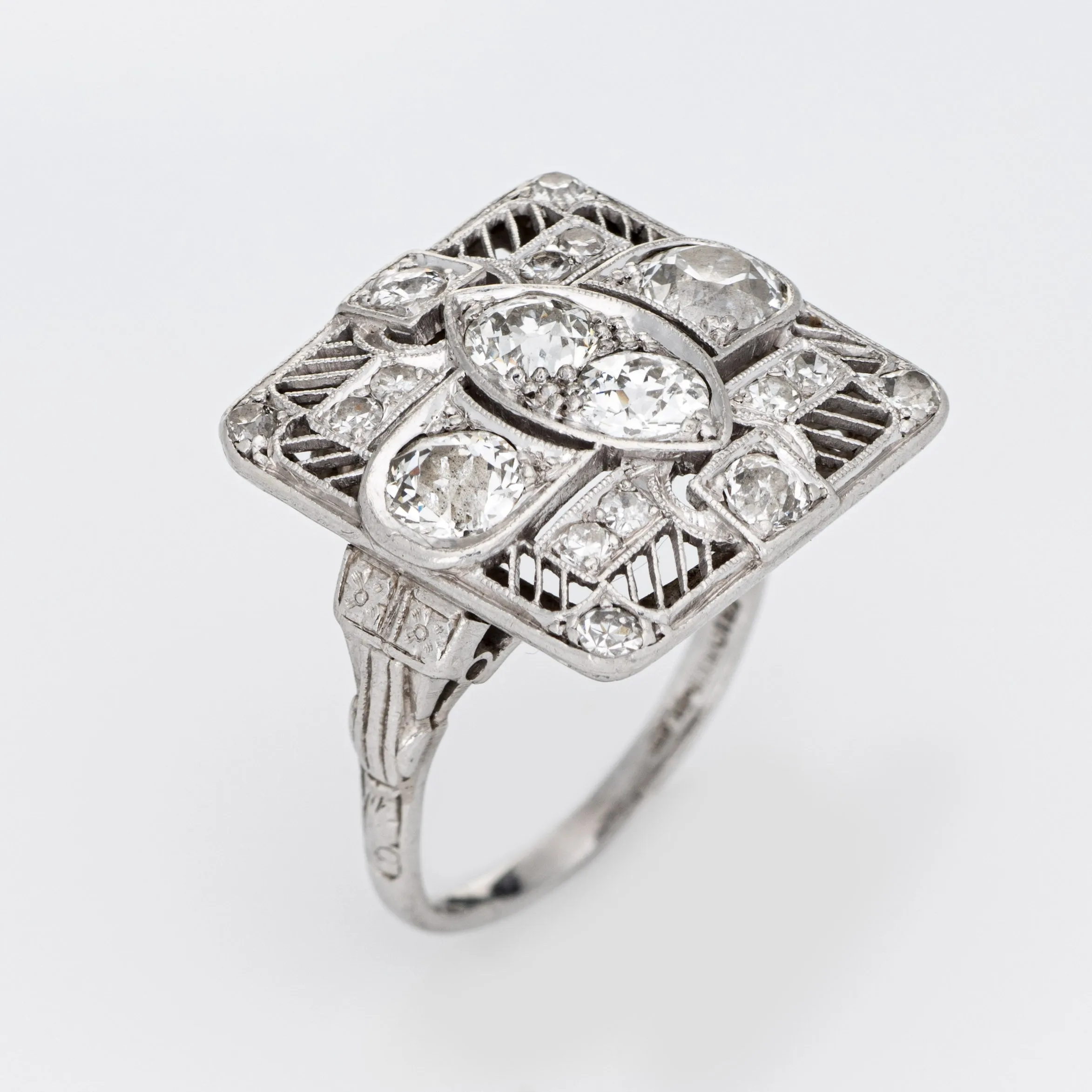 Vintage Art Deco 1.50ct Diamond Ring Platinum Sz 5.75 Large Square Dinner