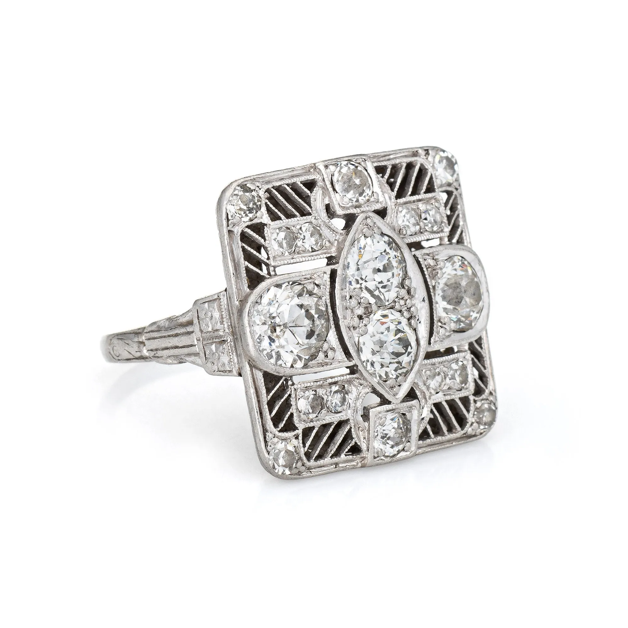 Vintage Art Deco 1.50ct Diamond Ring Platinum Sz 5.75 Large Square Dinner