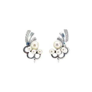 Vintage Deco Japan Akoya Saltwater Cultured Pearl Screwback Earrings- Sterling Silver