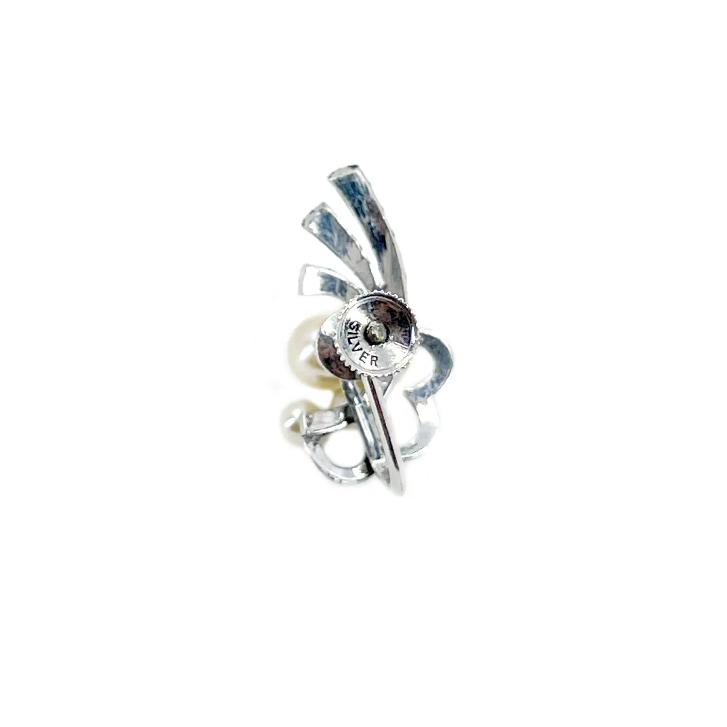 Vintage Deco Japan Akoya Saltwater Cultured Pearl Screwback Earrings- Sterling Silver