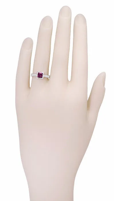 Vintage Inspired Art Deco 1 Carat Princess Cut Rhodolite Garnet and Diamond Engagement Ring in Platinum