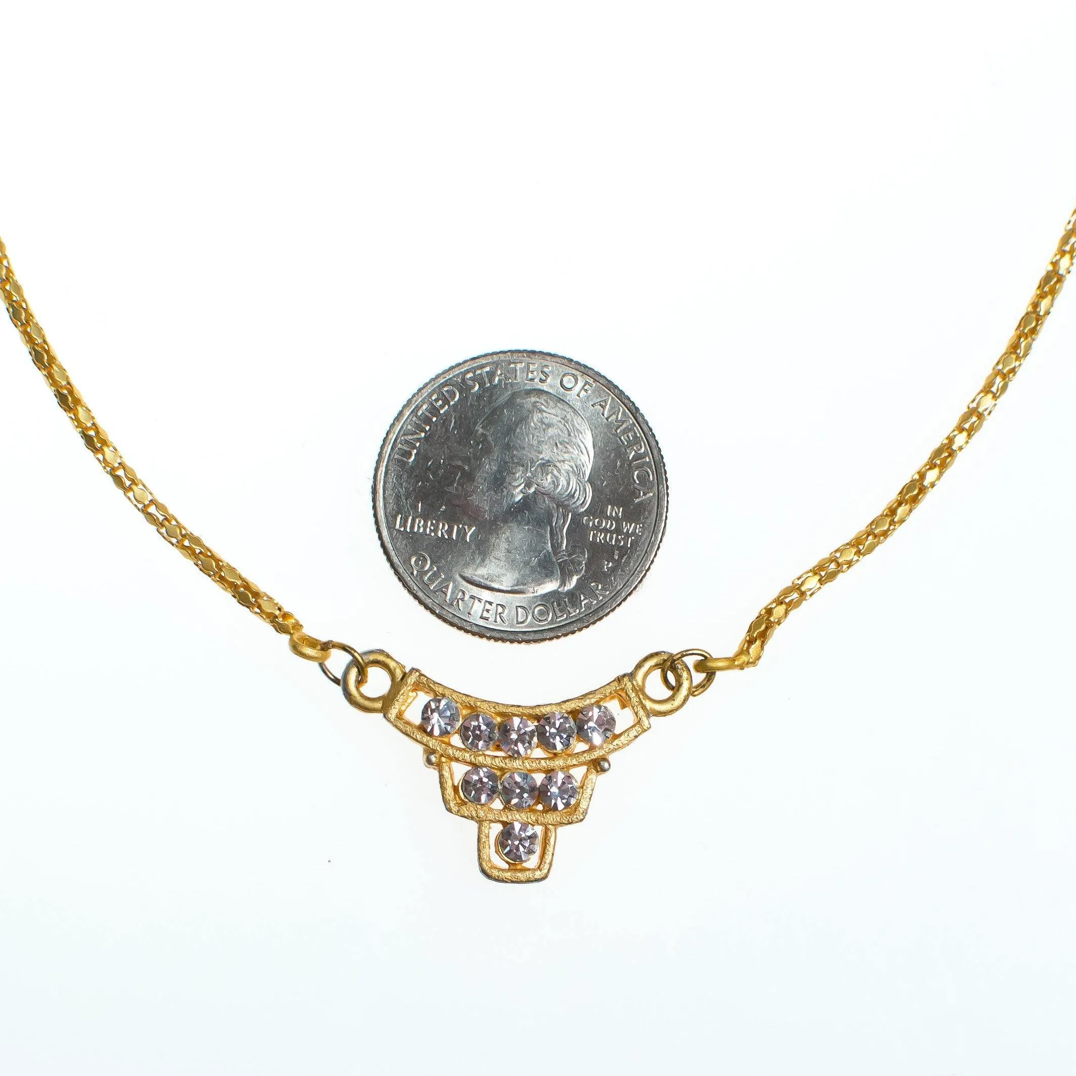Vintage Modernist Minimalist Rhinestone Pendant Necklace