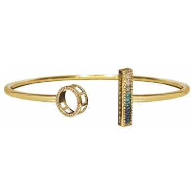 Vita Geometric Charm and Gemstone Gold Open Cuff