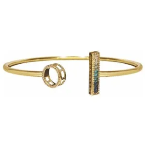 Vita Geometric Charm and Gemstone Gold Open Cuff