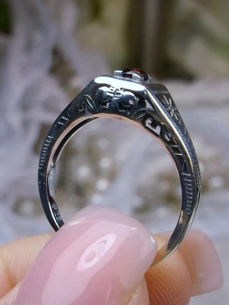 Wedding Ring, CZ or Natural Garnet, Art Deco Jewelry #D155