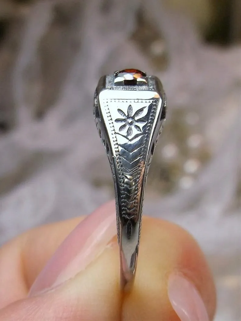 Wedding Ring, CZ or Natural Garnet, Art Deco Jewelry #D155