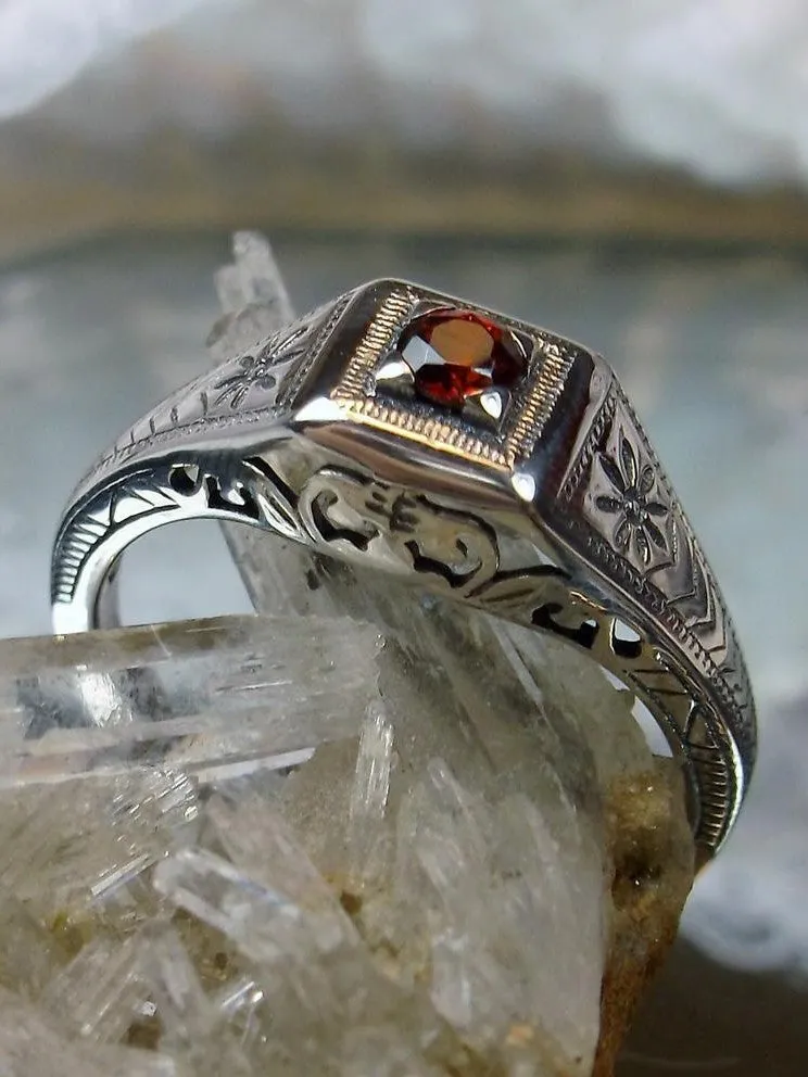 Wedding Ring, CZ or Natural Garnet, Art Deco Jewelry #D155