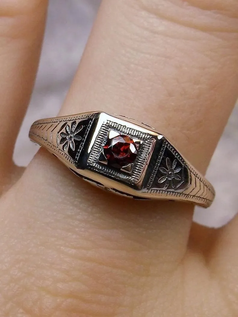 Wedding Ring, CZ or Natural Garnet, Art Deco Jewelry #D155
