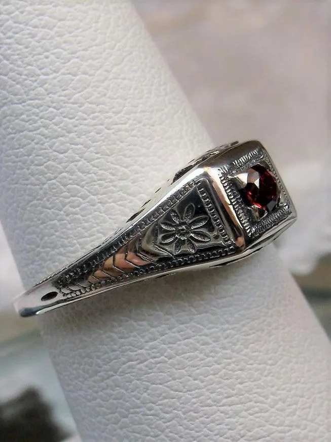 Wedding Ring, CZ or Natural Garnet, Art Deco Jewelry #D155