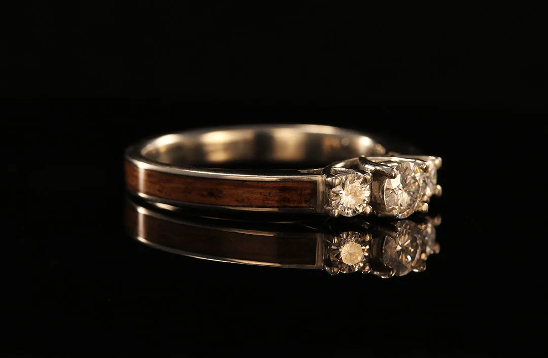 WHISKEY BARREL WOOD 3 STONE ENGAGEMENT RING
