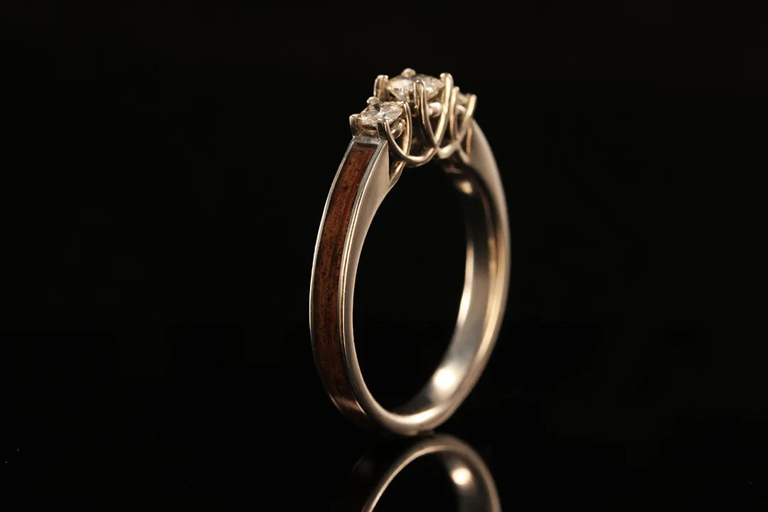 WHISKEY BARREL WOOD 3 STONE ENGAGEMENT RING