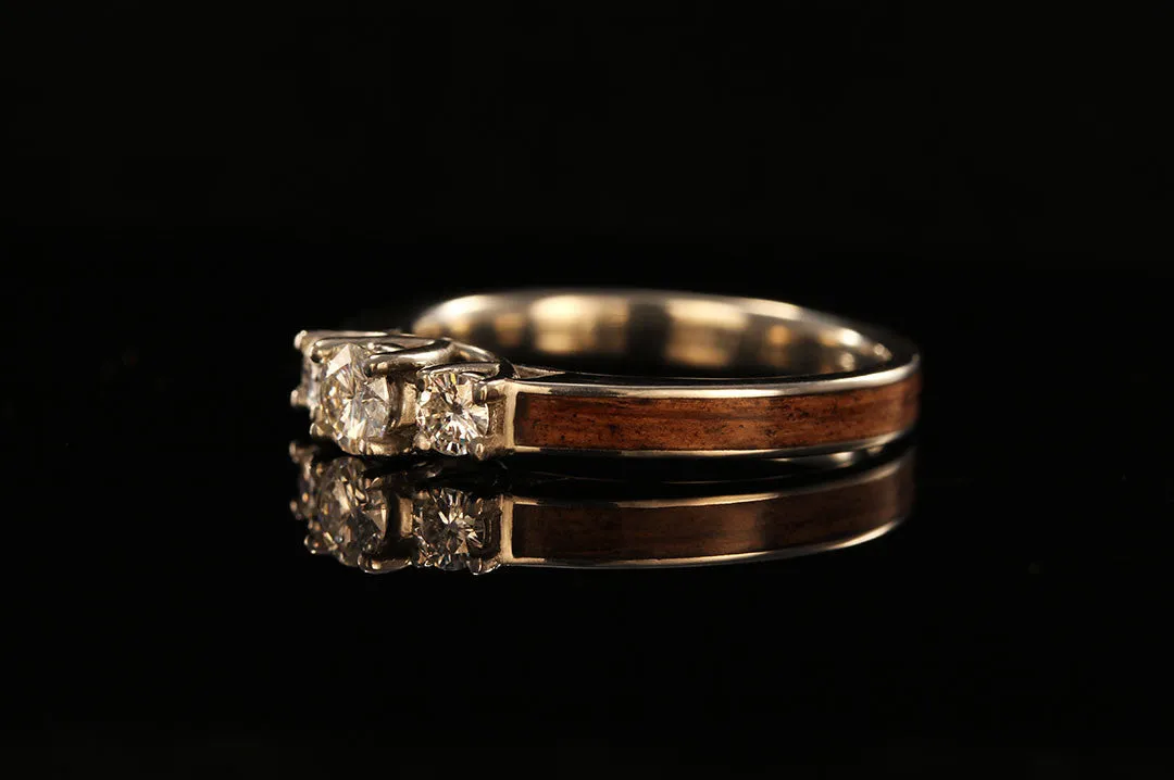 WHISKEY BARREL WOOD 3 STONE ENGAGEMENT RING