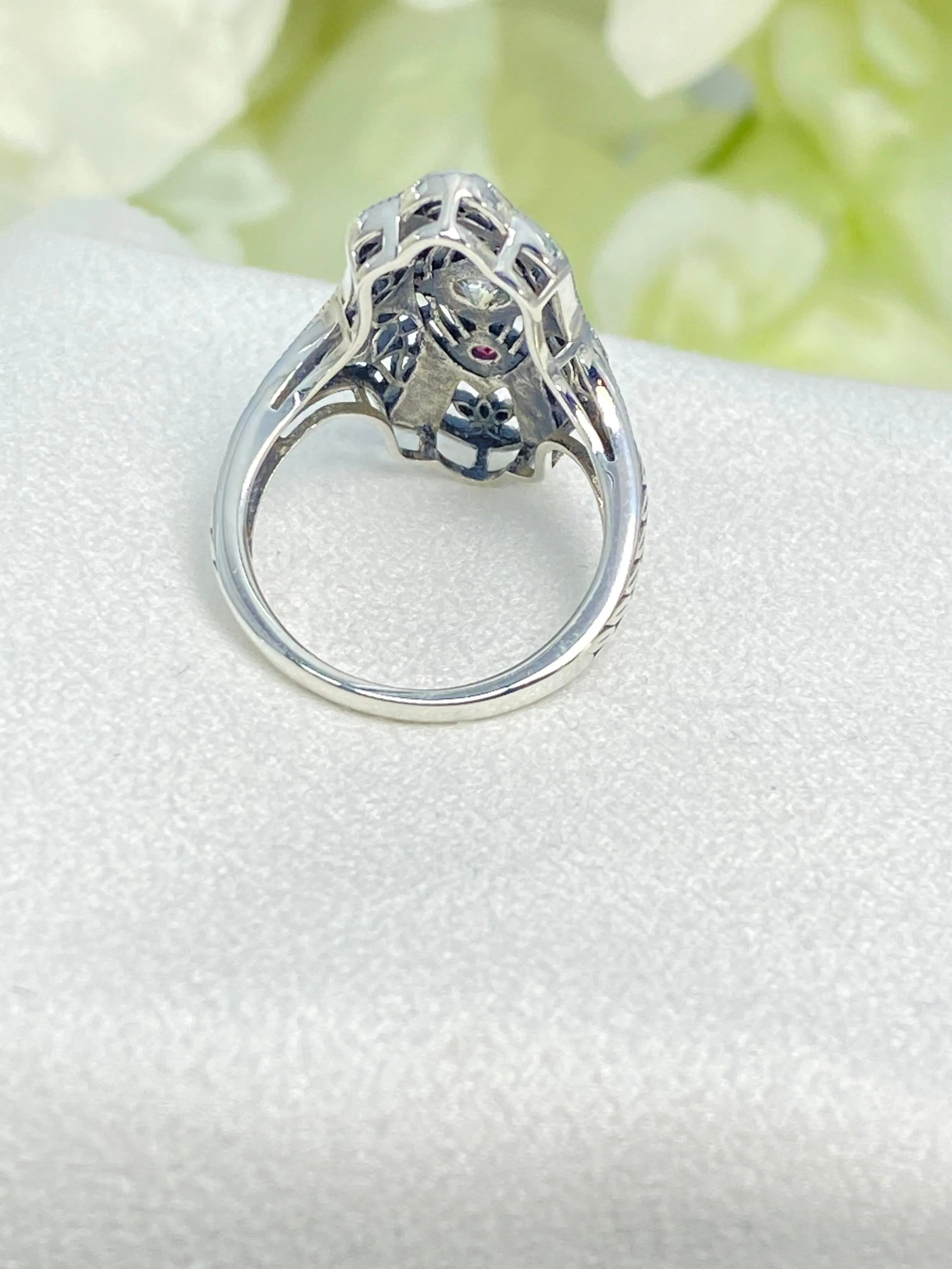White CZ & Ruby Ring, Size 7, 1920s-30s Art Deco, Gatsby style Jewelry D593 - Ready to Ship