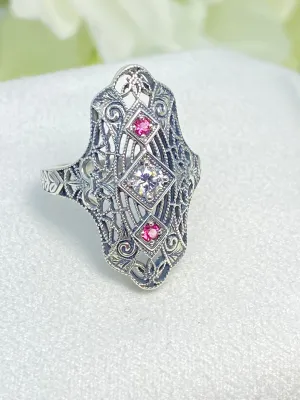 White CZ & Ruby Ring, Size 7, 1920s-30s Art Deco, Gatsby style Jewelry D593 - Ready to Ship