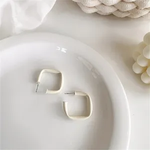 White Enamel & Silver-Plated Twisted Square Drop Earrings
