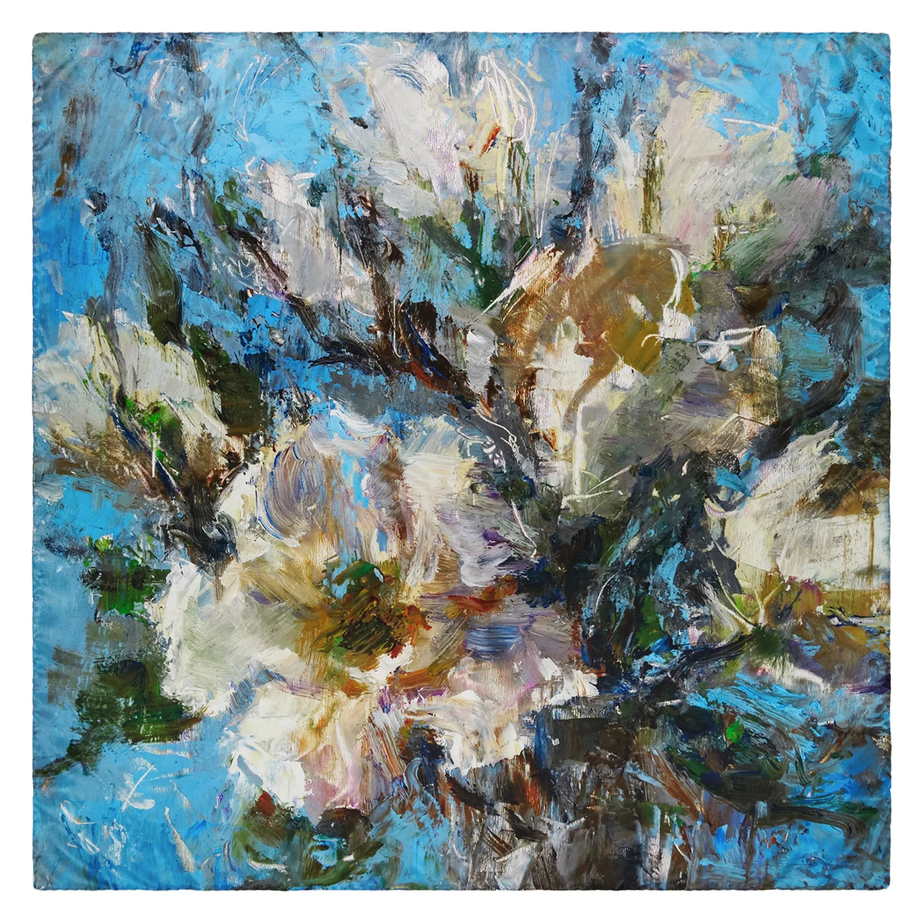 White Magnolias, 16.5-inch Square Italian Silk Scarf