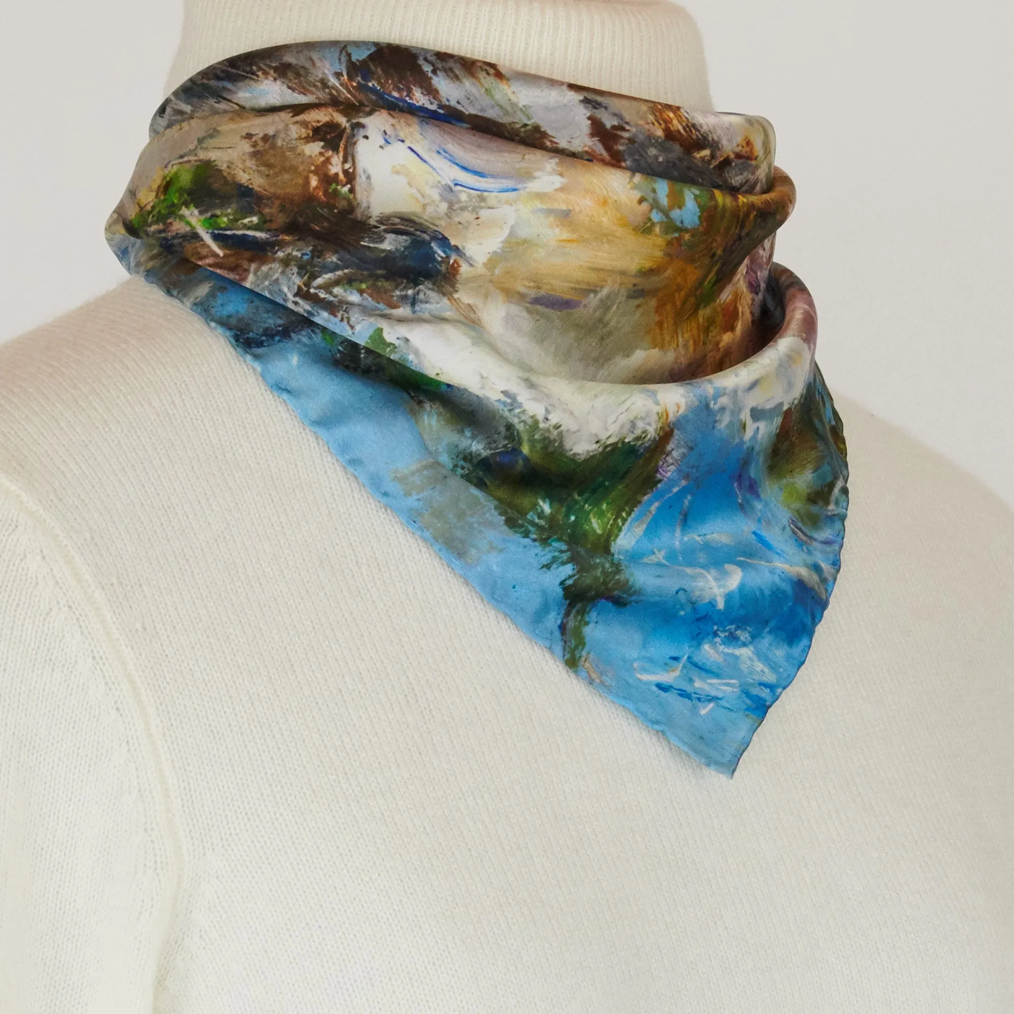 White Magnolias, 16.5-inch Square Italian Silk Scarf