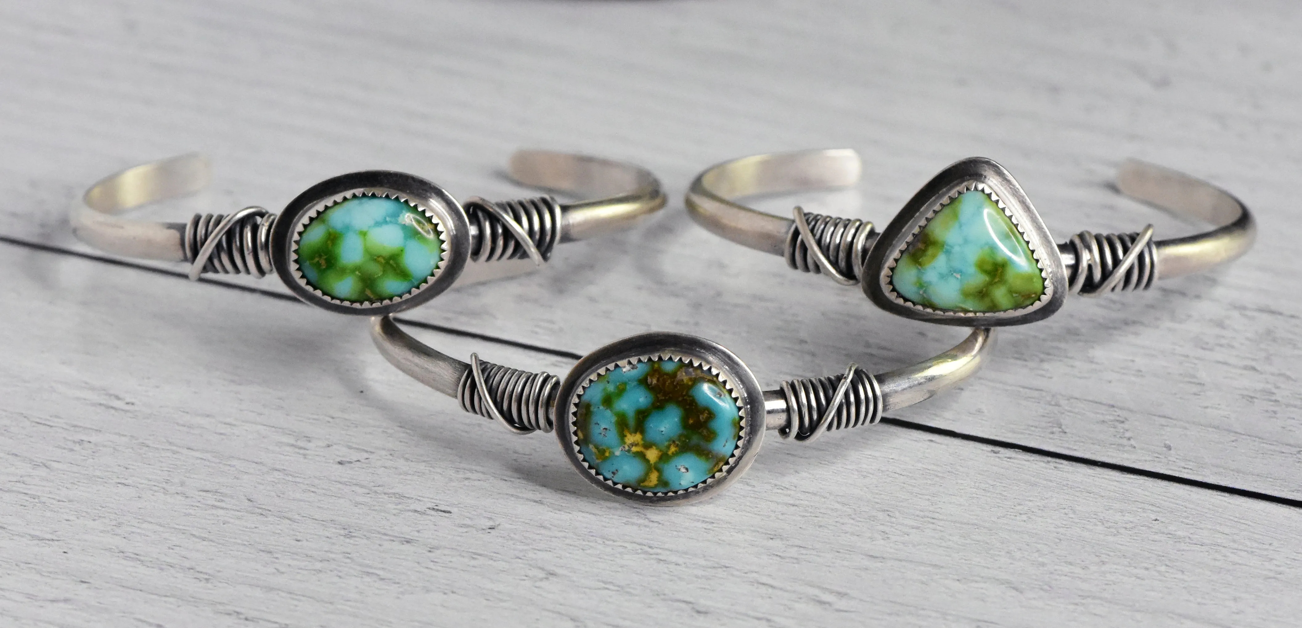 Wire-Wrapped Sterling Silver Cuff with Sonoran Gold Turquoise