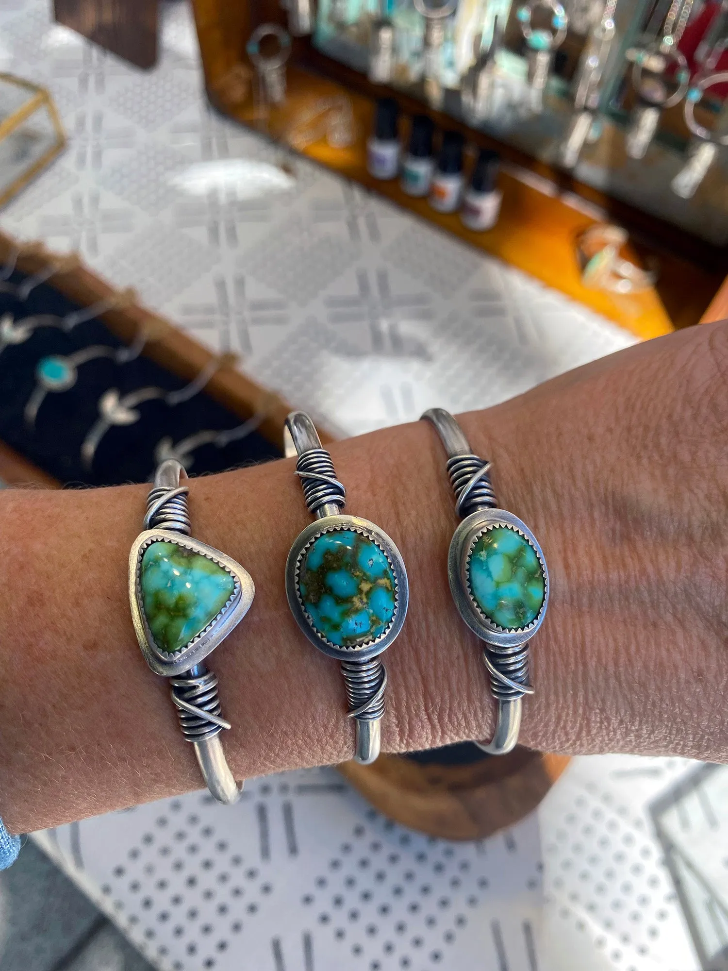 Wire-Wrapped Sterling Silver Cuff with Sonoran Gold Turquoise