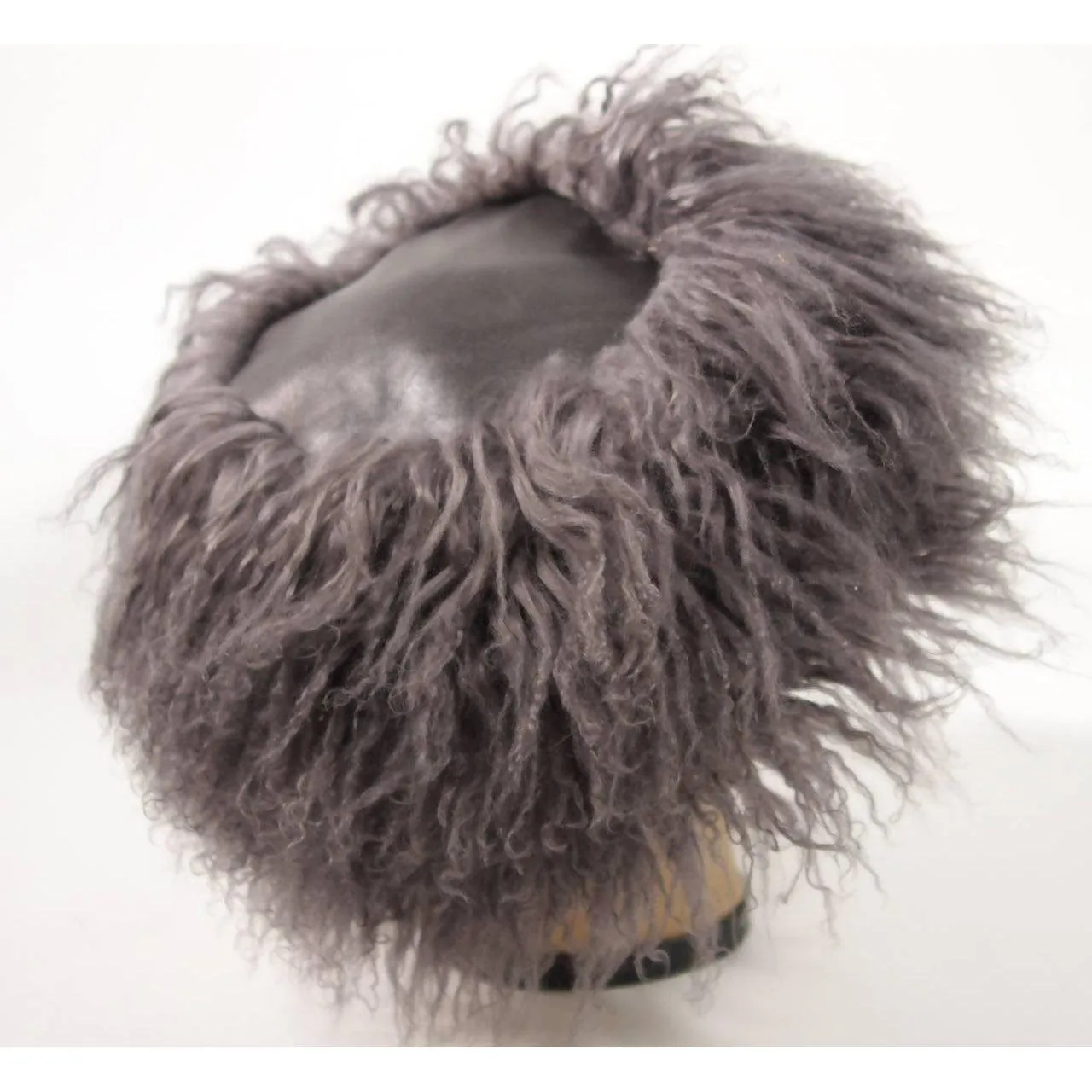 YVES SAINT LAURENT 1980's Leather and Mongolian Grey Lamb Hat