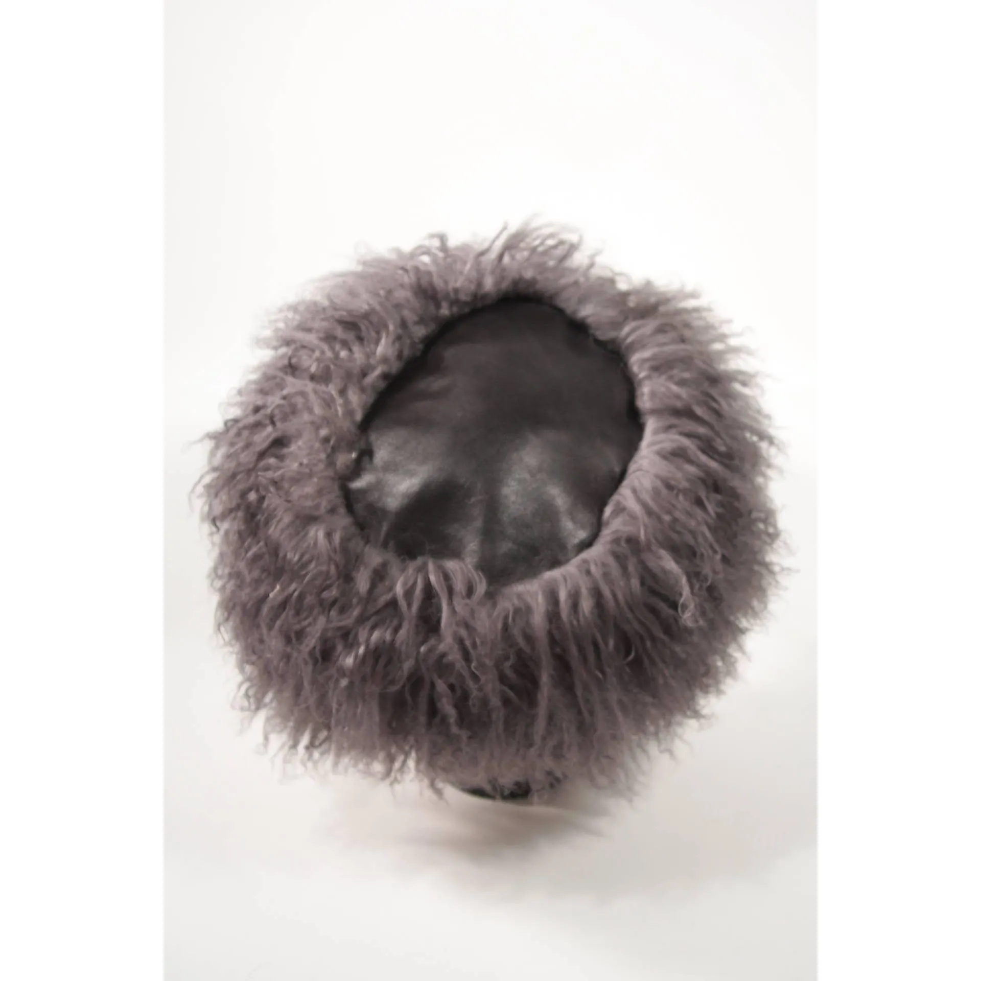 YVES SAINT LAURENT 1980's Leather and Mongolian Grey Lamb Hat