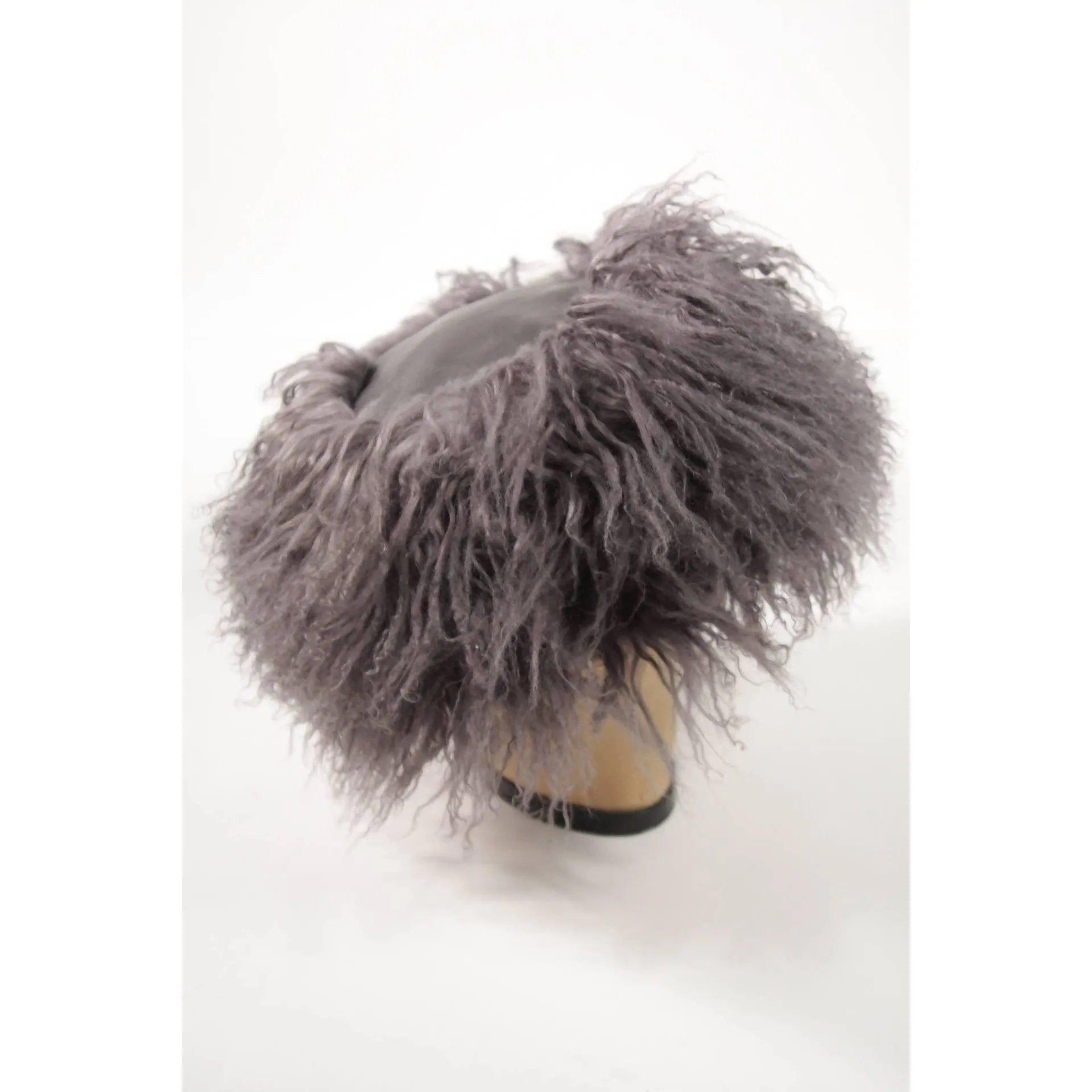 YVES SAINT LAURENT 1980's Leather and Mongolian Grey Lamb Hat